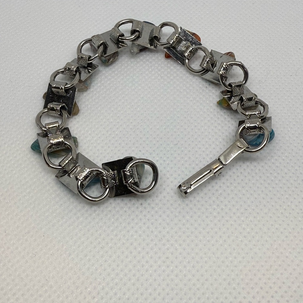 Vintage Scottish Pebble Agate Elegant Stone Silver Bracelet - Picture 6 of 11